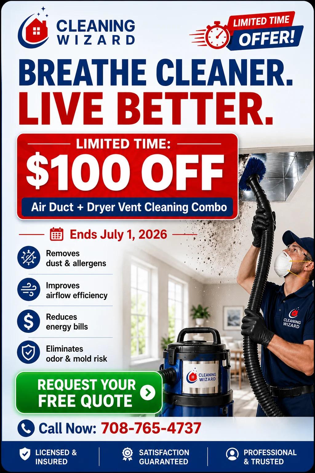 Professional Air Duct & Dryer Vent Cleaning Service - $100 OFF Special Offer