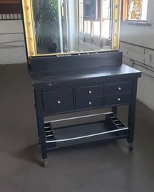 Large Heavy Duty Solid Wood Vanity Mirror With Lights Black Gold on Wheels
