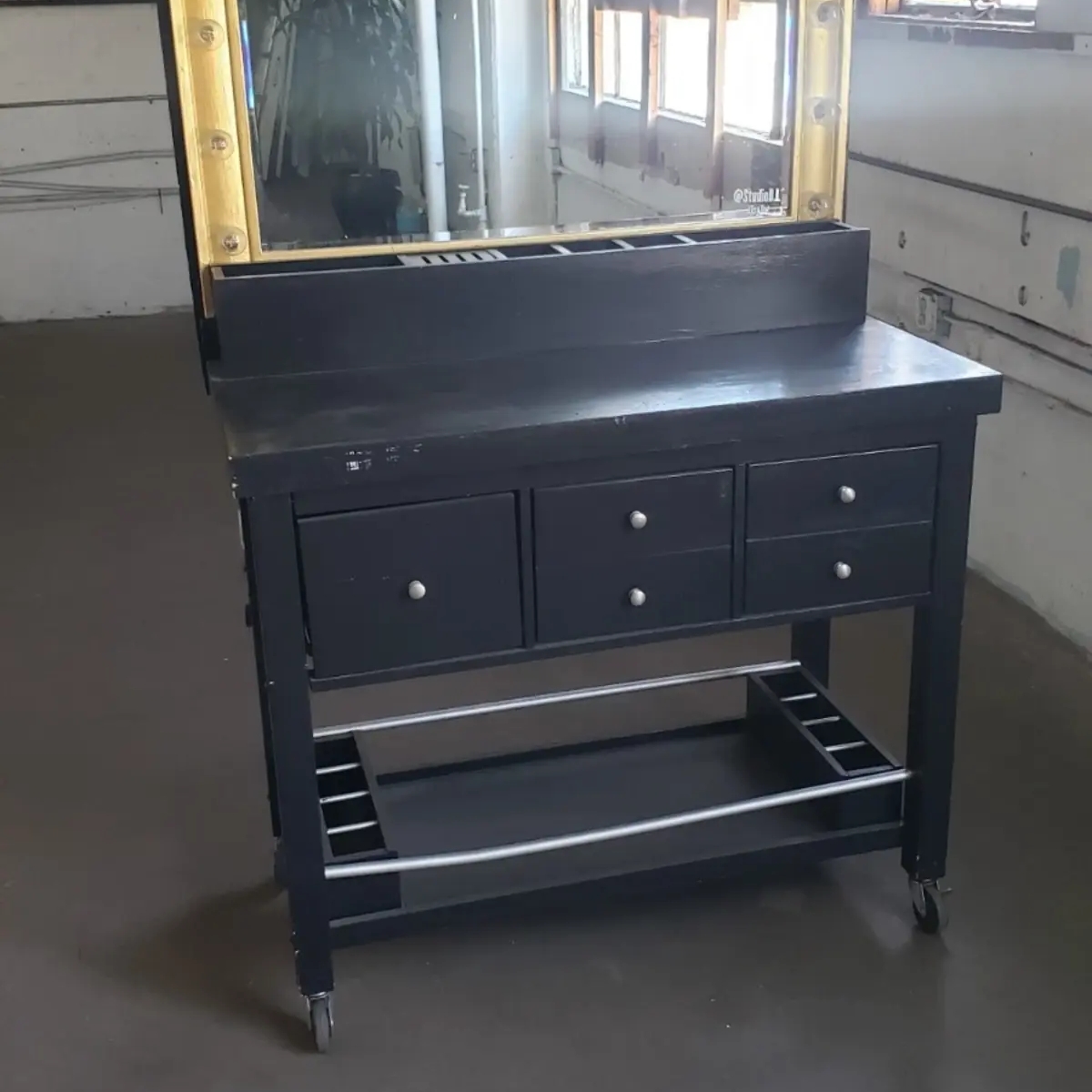 Large Heavy Duty Solid Wood Vanity Mirror With Lights Black Gold on Wheels | Interior items | Los Angeles | Ad gallery (SEO) | 1