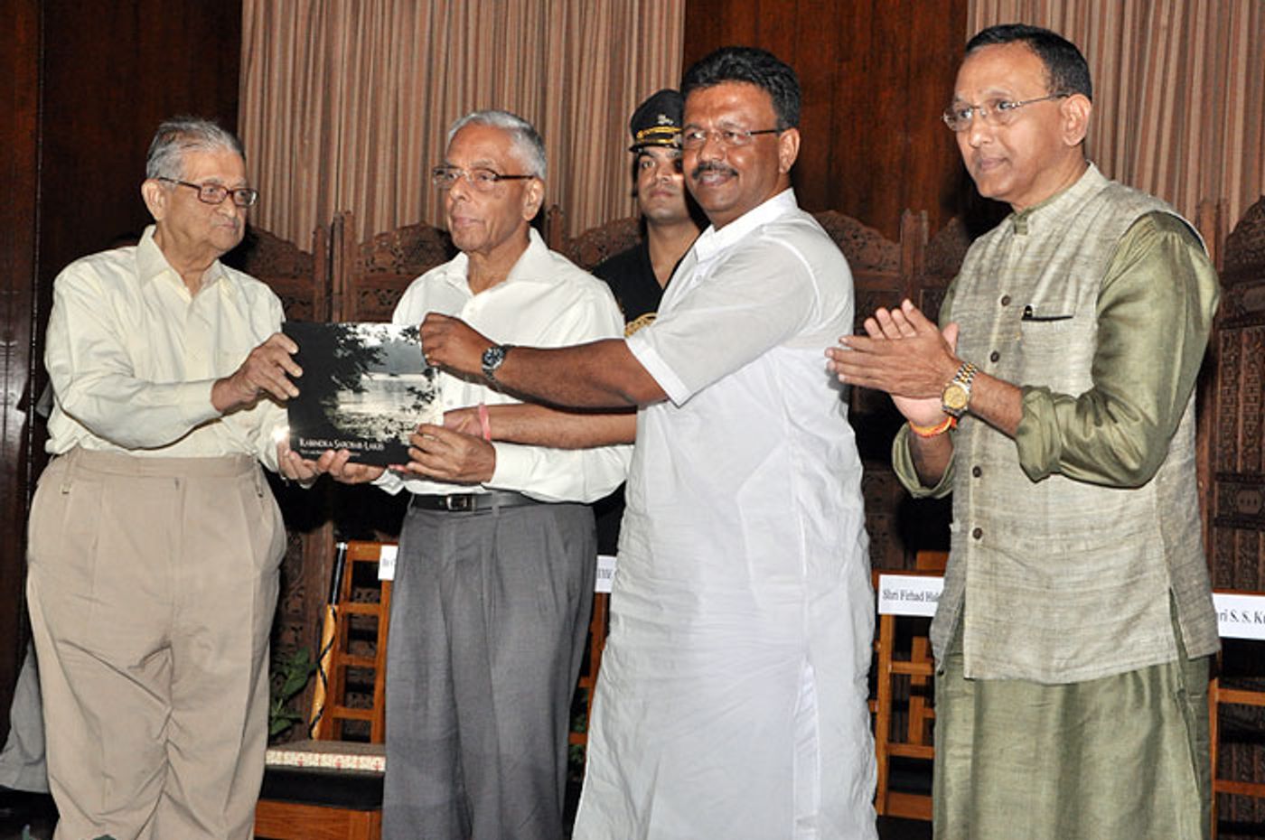 With Just. (retd) Chittatosh Mookerjee, H.E. Gov. M. K. Narayanan, Firhad Hakim at Raj Bhavan