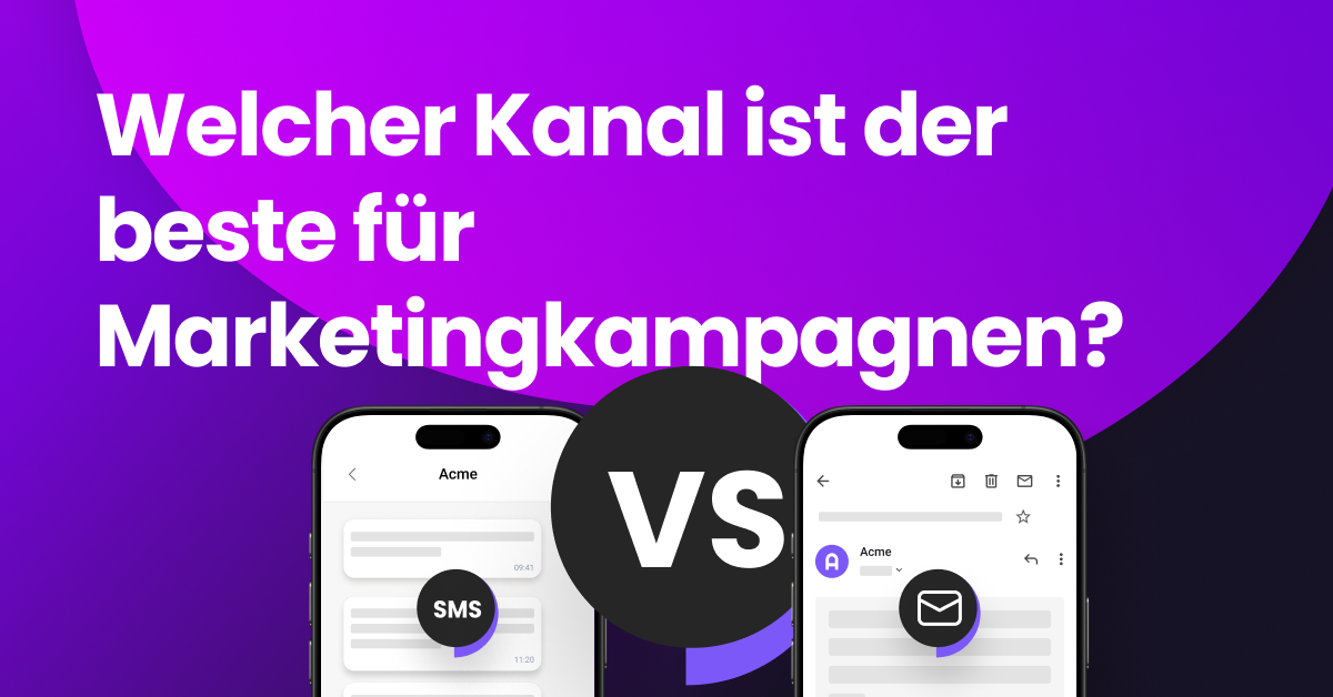 Ein visuelles Vergleichselement im „Versus“-Stil, das SMS und E-Mail in Marketingkampagnen gegenüberstellt.