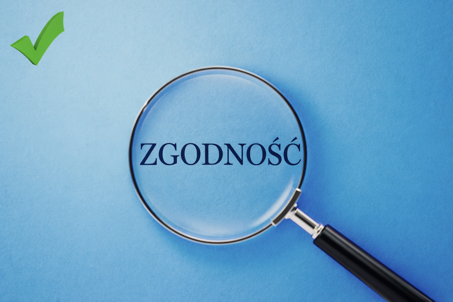 Słowo „zgodność” na niebieskim tle pod lupą.