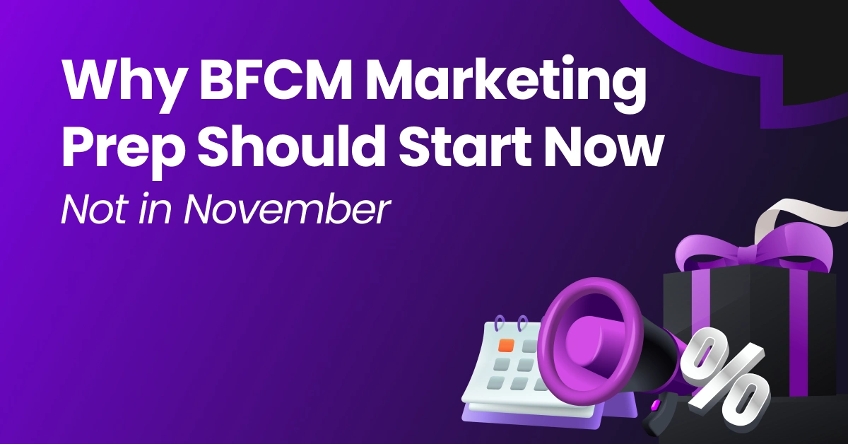 Graphic showing Black Friday and Cyber Monday shopping bags, promoting early BFCM marketing preparation.