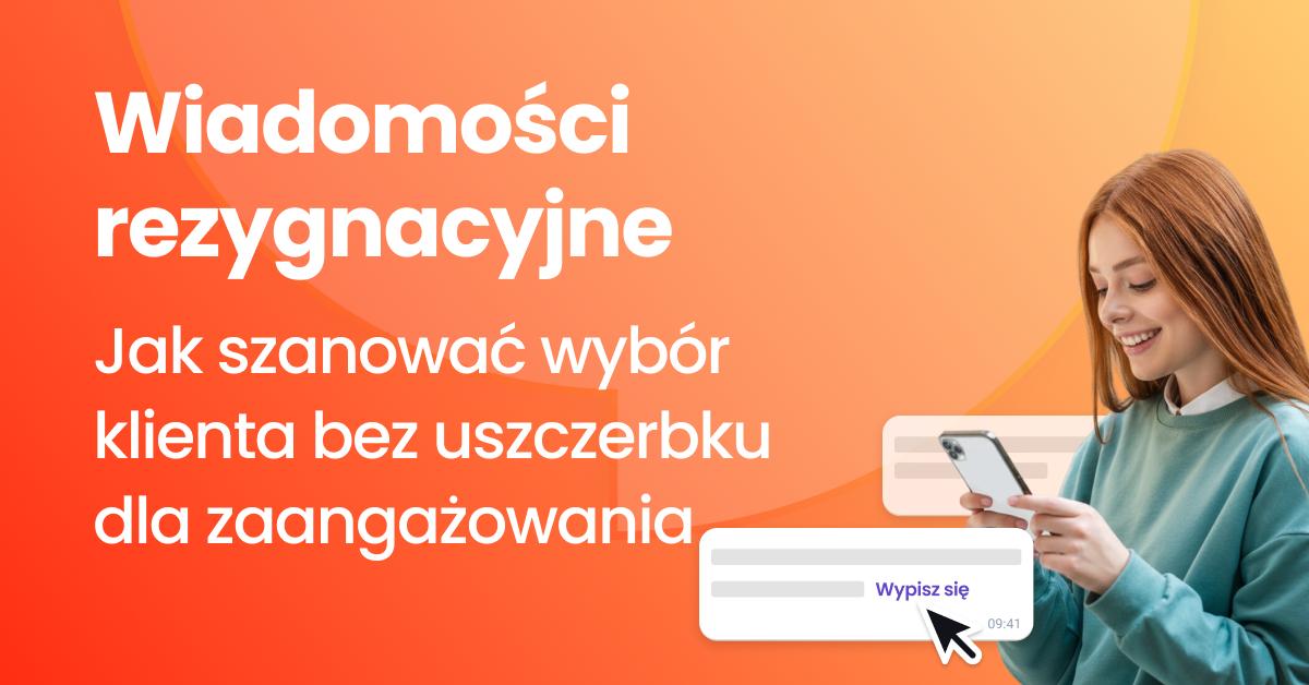 Grafika przedstawiająca kobietę korzystającą z telefonu, tytuł „Rezygnacja z wiadomości” i element „Anuluj subskrypcję”