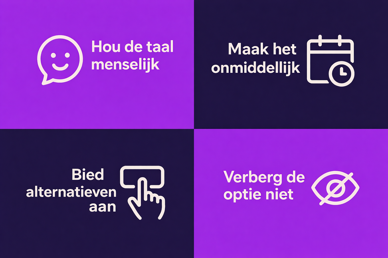 Een afbeelding die 4 benaderingen voor afmeldberichten laat zien die gebruikers betrokken houden.