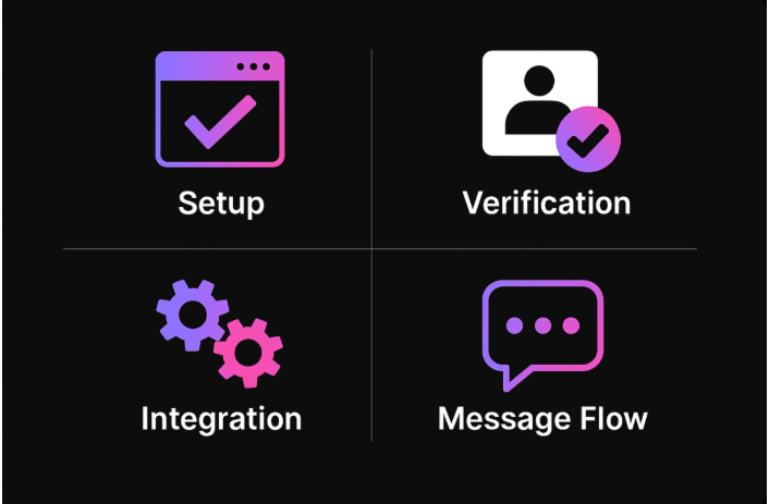 Infographic showing how WhatsApp API works, with 4 steps to integrate WhatsApp Business API