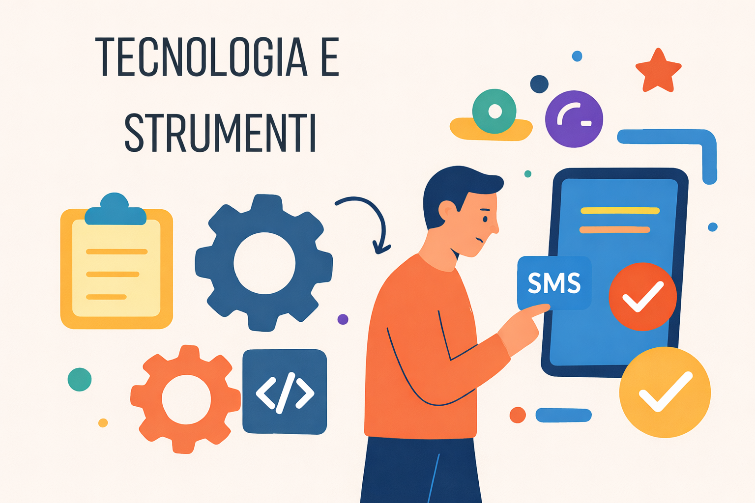 Immagine di un uomo che utilizza strumenti tecnologici e di marketing via SMS