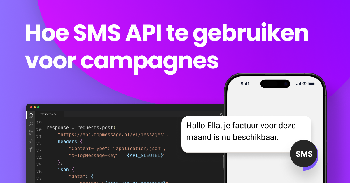 Illustratie van een SMS-papier dat uit een envelop komt met een gloeilamp, die laat zien hoe je de SMS API kunt gebruiken voor marketingideeën