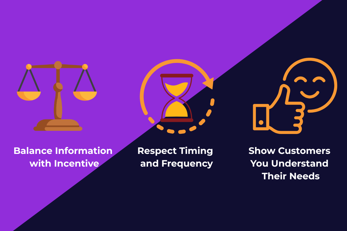3 pillars of lead nurturing messages that build trust: Balancing information with incentive; respecting timing and frequency; and showing customers you understand their needs.