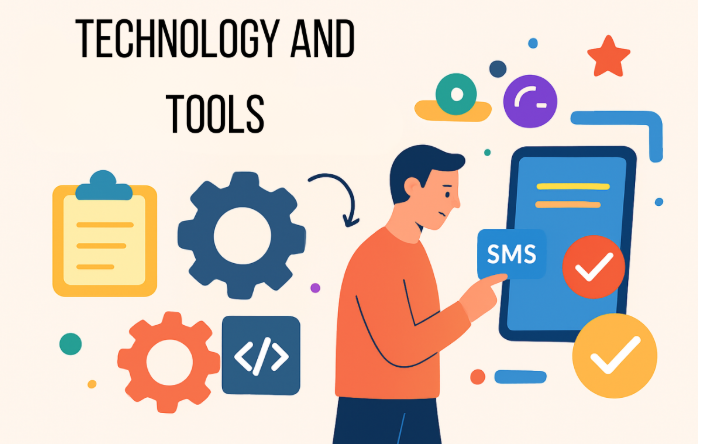 Image of a man using technology and SMS marketing tools