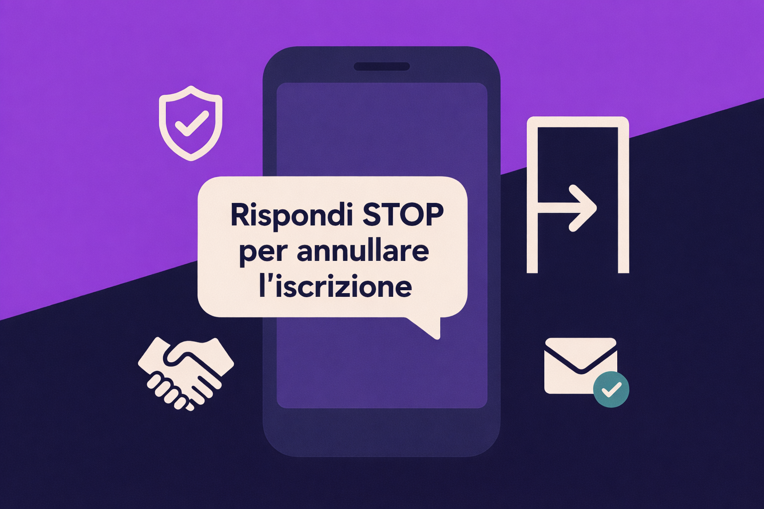 Un elemento del telefono con un messaggio di disiscrizione SMS visualizzato che recita "Rispondi STOP per annullare l'iscrizione"