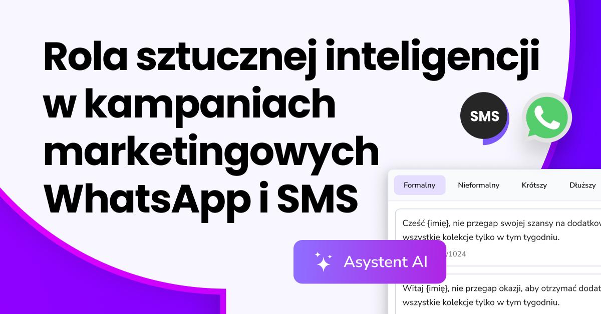 Ilustracja robota pod nagłówkiem „Jak sztuczna inteligencja może ulepszyć Twoje kampanie marketingowe w WhatsApp i SMS”, przedstawiająca wykorzystanie sztucznej inteligencji w marketingu SMS i WhatsApp