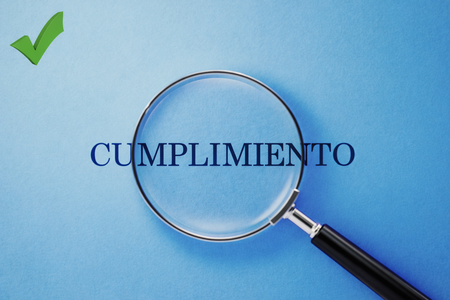 Cumplimiento de palabras sobre un fondo azul bajo una lupa.