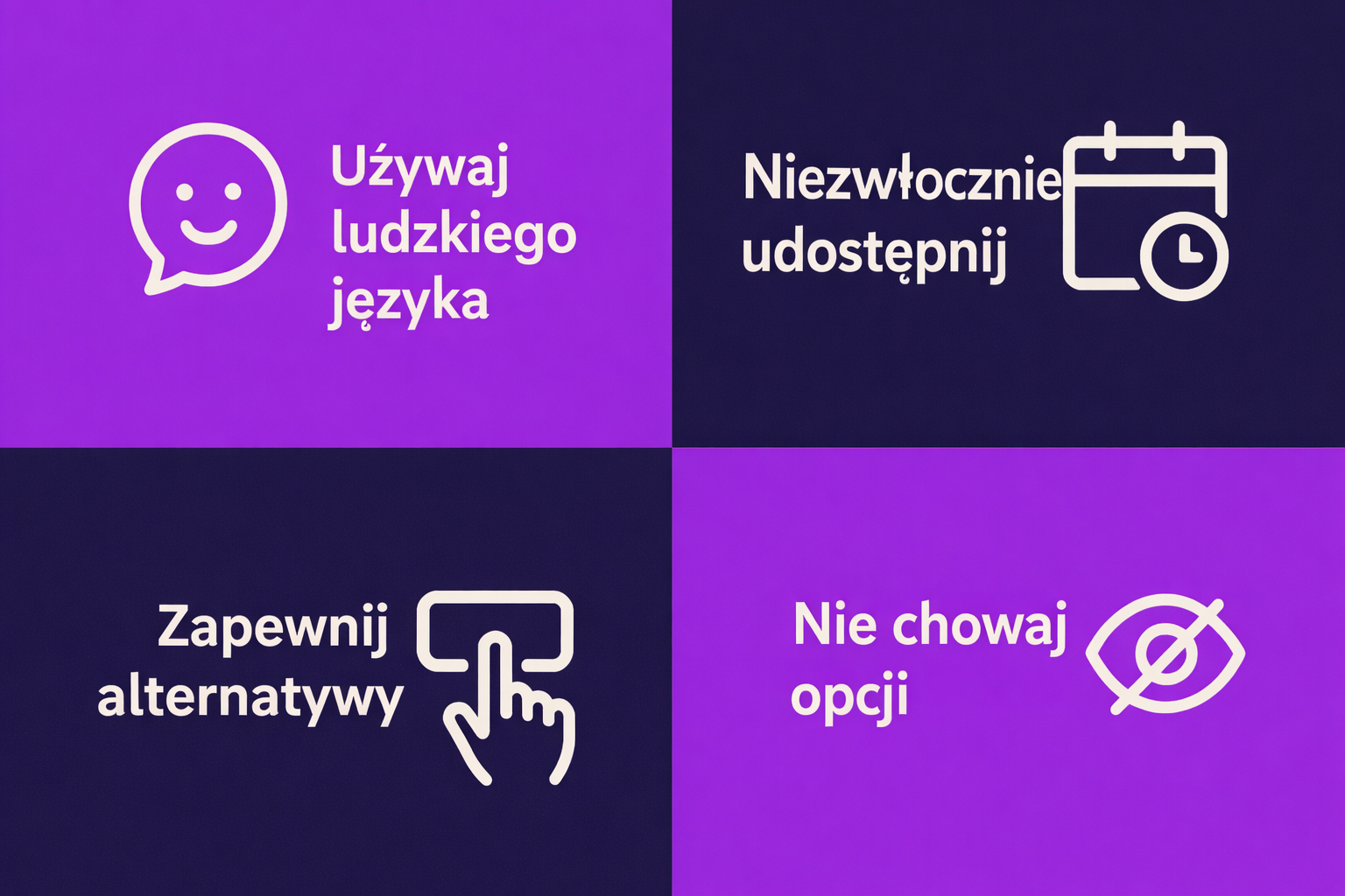 Wizualizacja prezentująca 4 podejścia do wiadomości o rezygnacji z subskrypcji, które podtrzymują zainteresowanie użytkowników.