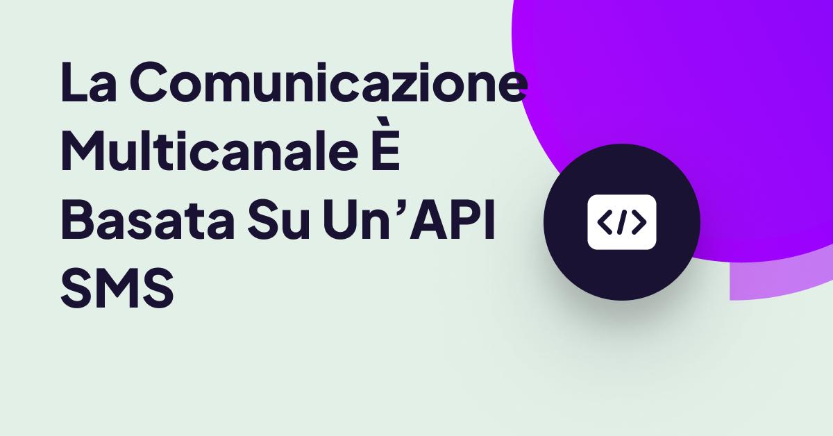 Grafico che illustra la comunicazione multicanale basata su API SMS con un simbolo di codifica minimalista e un design dell'interfaccia utente moderno.