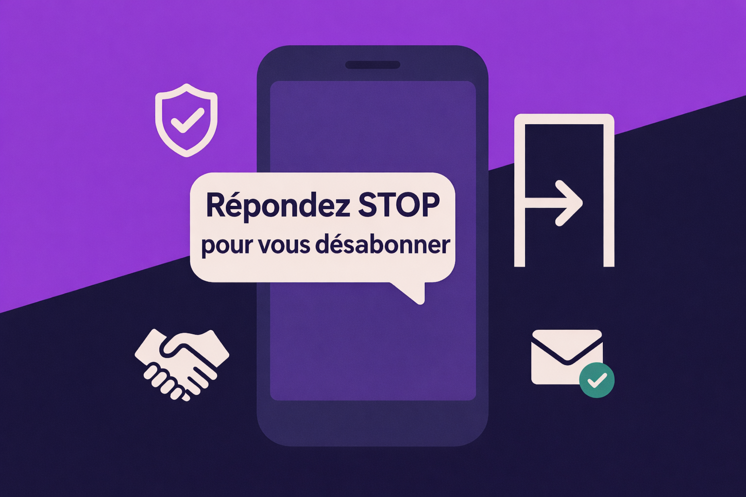 Un élément de téléphone affichant un message de désabonnement par SMS indiquant « Répondez STOP pour vous désabonner »