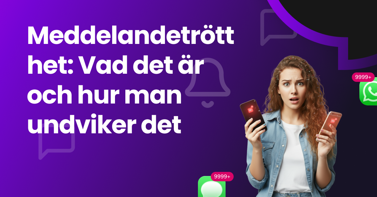 Stressad kvinna överväldigad av meddelandeaviseringar på sin telefon, visar tecken på digital överbelastning och meddelandetrötthet.