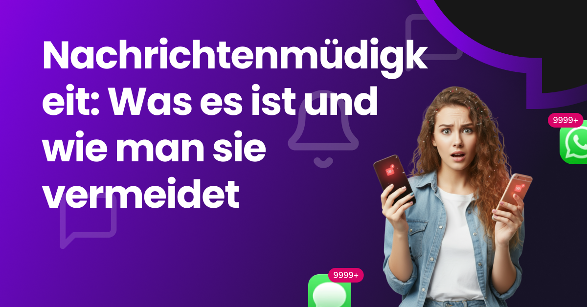 Gestresste Frau, die von Benachrichtigungen auf ihrem Handy überfordert ist, zeigt Anzeichen von digitaler Überlastung und Nachrichtenmüdigkeit.