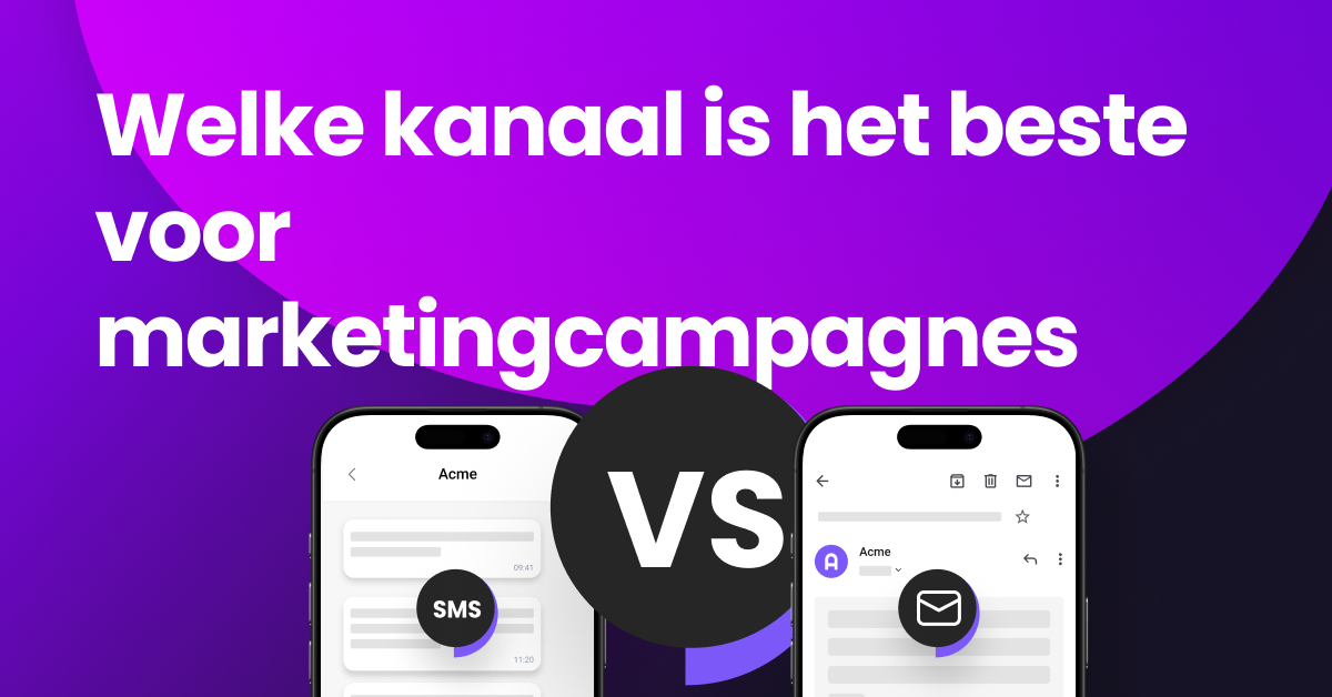 Een visuele vergelijking in "versus"-stijl die elementen van sms en e-mail voor marketingcampagnes vergelijkt.