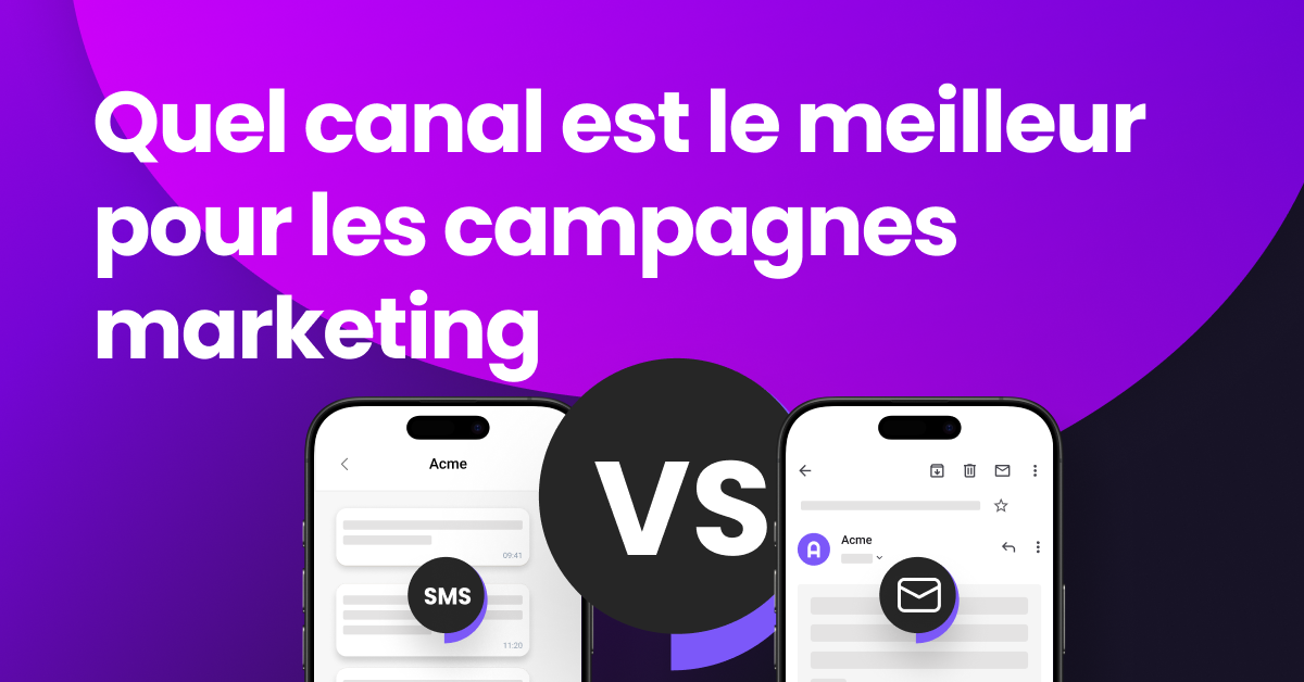 Un visuel de style « versus » comparant les éléments des SMS et des e-mails pour les campagnes marketing.
