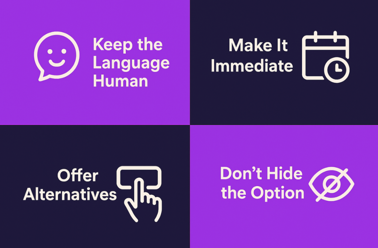 A visual displaying 4 approaches to opt-out messages that keep the users engaged. 