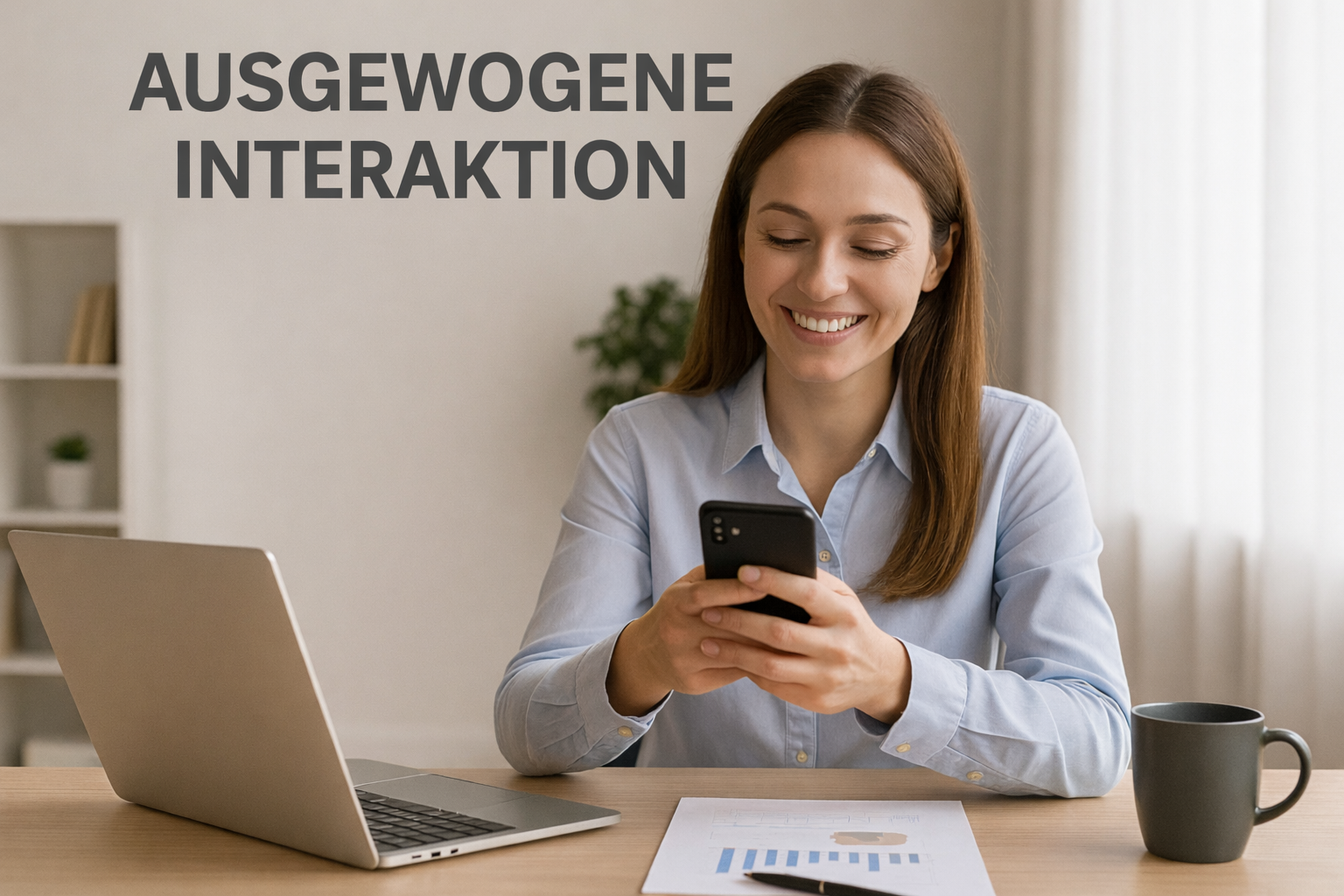 Zufriedener Kunde liest lächelnd Nachrichten auf seinem Handy.