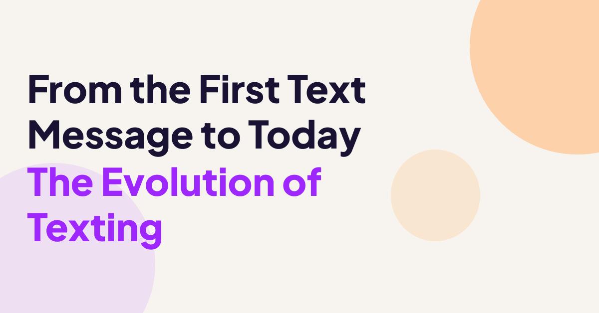 Illustration with text reading “From the First Text Message to Today: The Evolution of Texting” on a modern abstract background.