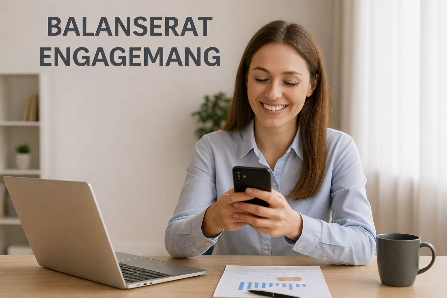 Nöjd kund som läser meddelanden i telefonen medan hen ler