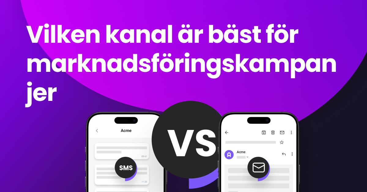 En visuell bild i "versus"-stil som jämför element i SMS och e-post för marknadsföringskampanjer.