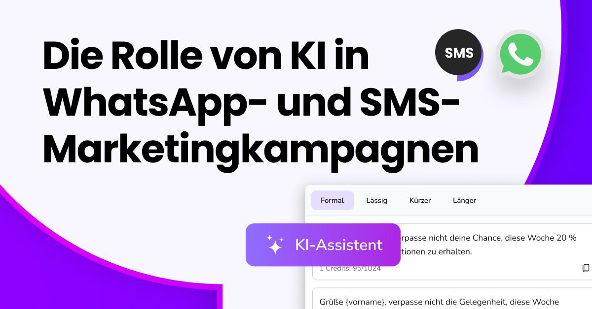 Abbildung eines Roboters unter der Überschrift „Wie KI Ihre WhatsApp- und SMS-Marketingkampagnen verbessern kann“, der den Einsatz von KI für SMS- und WhatsApp-Marketing darstellt