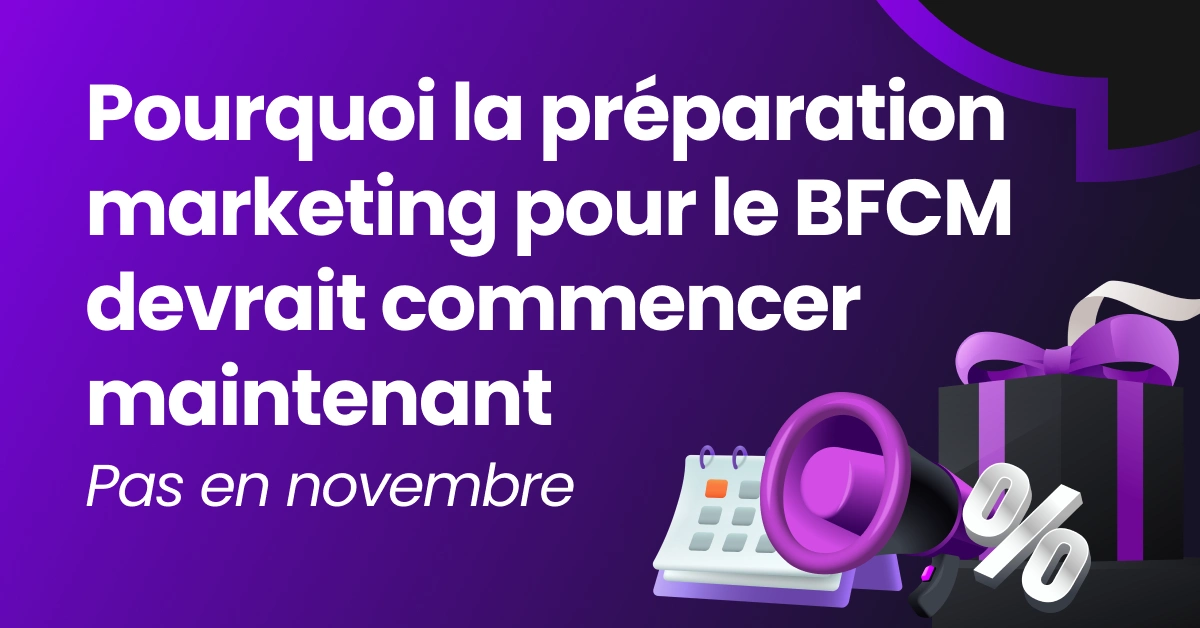 Illustration colorée montrant une femme tenant des sacs de shopping pour le Black Friday et le Cyber Monday, promouvant la préparation précoce des campagnes marketing du BFCM.