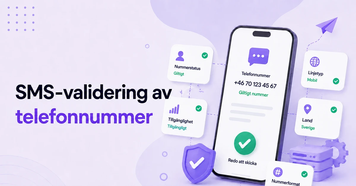 SMS-validering av telefonnummer som visar nummerstatus, nåbarhet, mobillinjetyp, land och giltigt telefonnummer klart för SMS