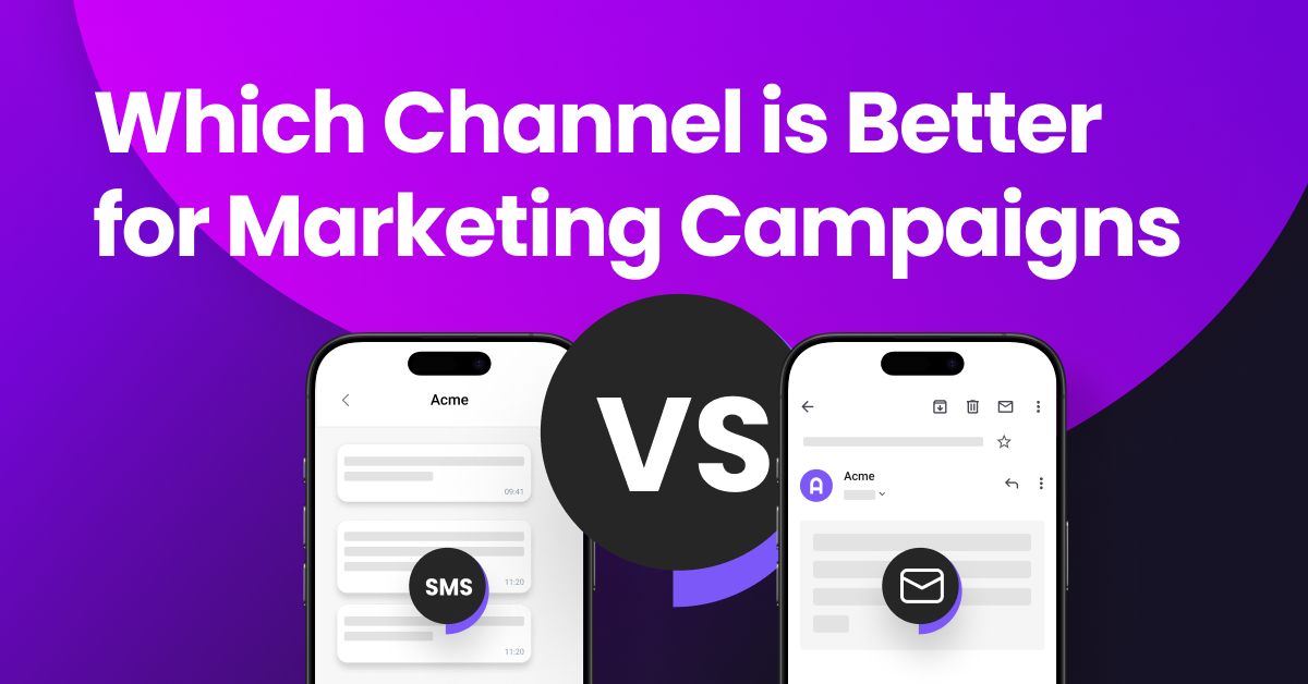 A "versus" style visual comparing elements of SMS and email for marketing campaigns.