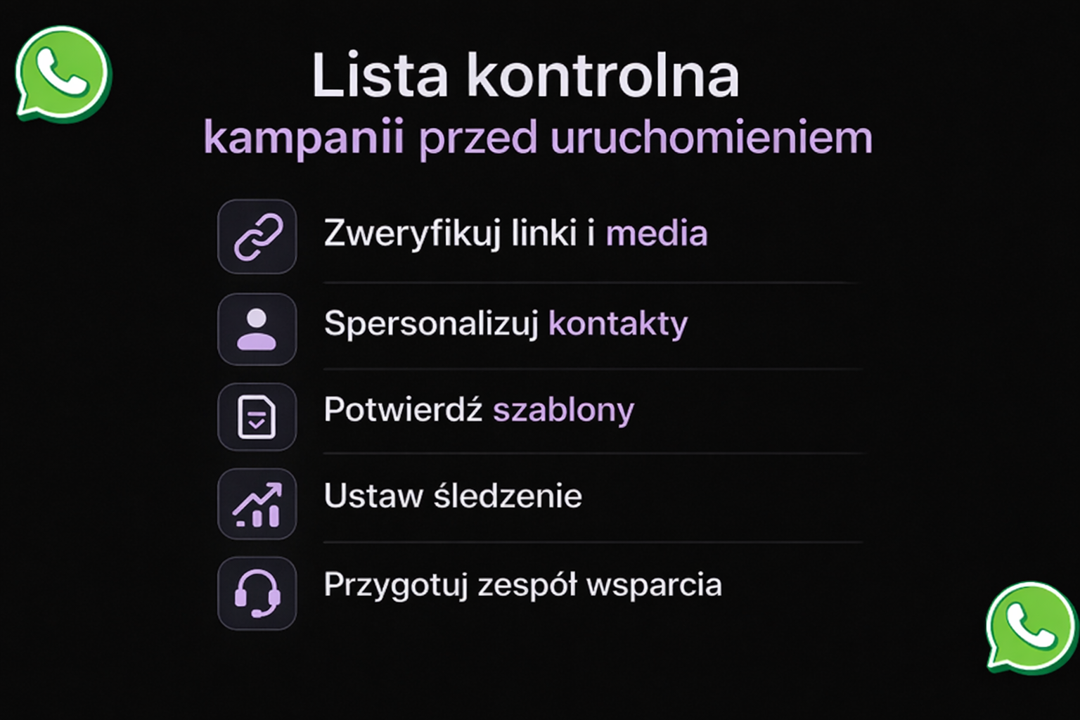 Lista kontrolna przed uruchomieniem kampanii marketingowej WhatsApp.