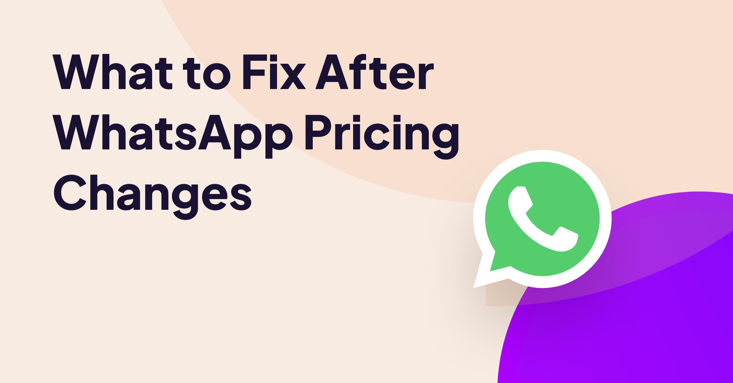 Graphic illustrating business strategy updates for WhatsApp pricing changes, showing the WhatsApp logo and bold headline text.