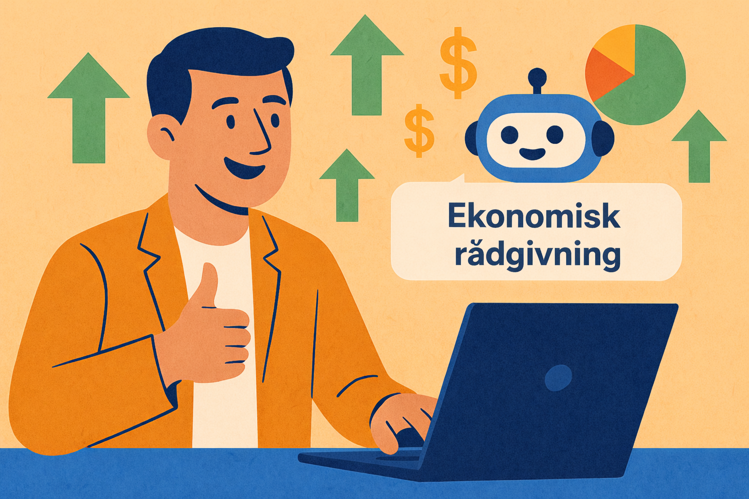 en man på sin bärbara dator som får ekonomisk vägledning från en chatbot