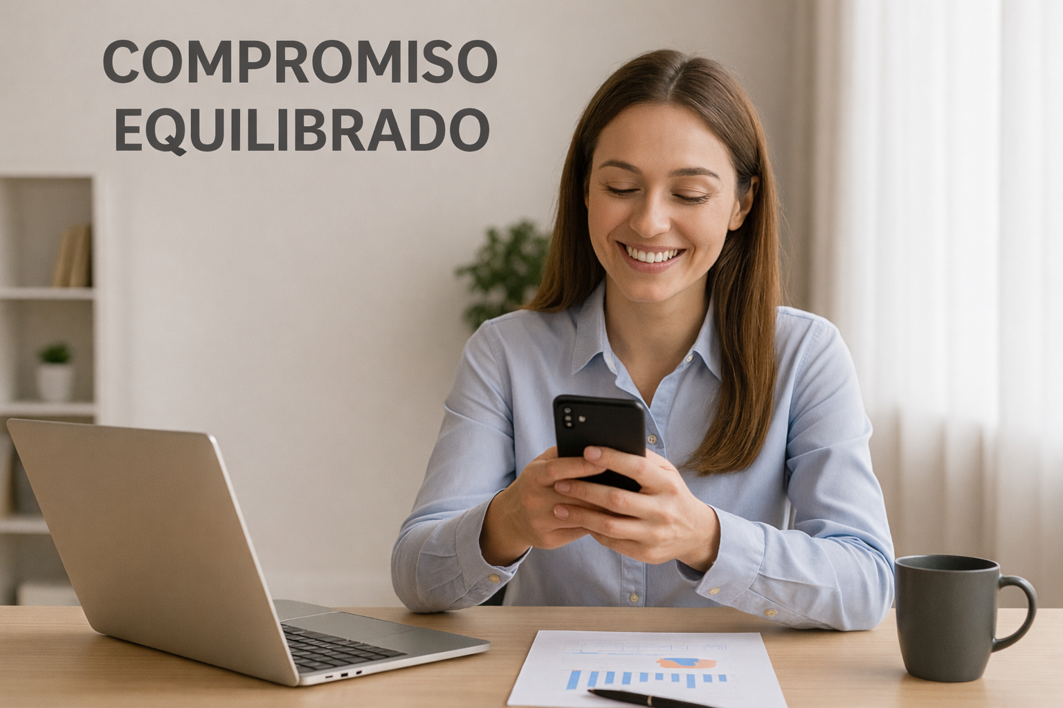 Cliente satisfecho leyendo mensajes en el teléfono mientras sonríe