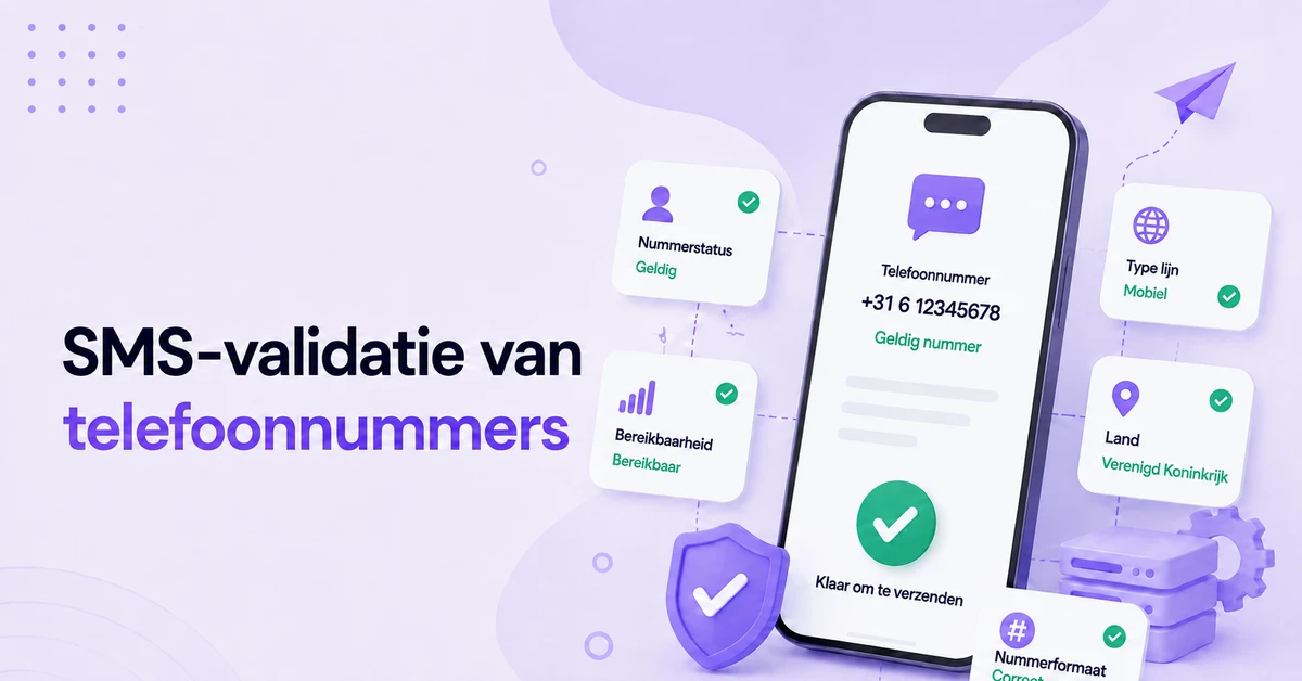 SMS-telefoonnummervalidatie toont de status van het nummer, bereikbaarheid, type mobiele lijn, land en een geldig telefoonnummer dat klaar is voor sms-berichten.