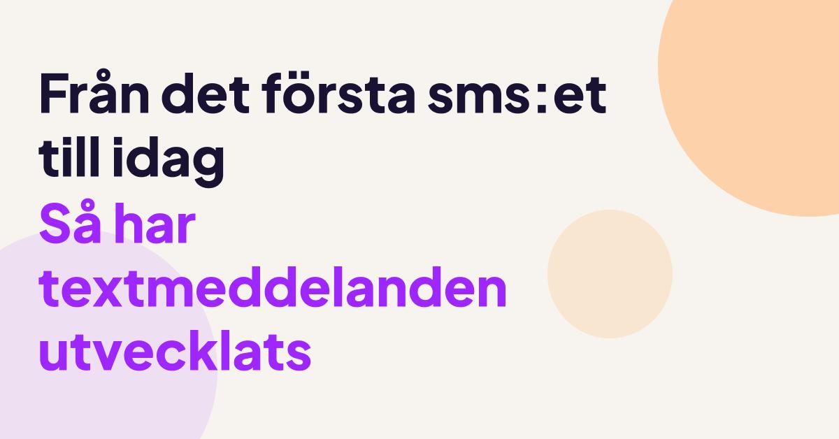 Illustration med texten ”Från det första textmeddelandet till idag: utvecklingen av sms” på en modern abstrakt bakgrund.