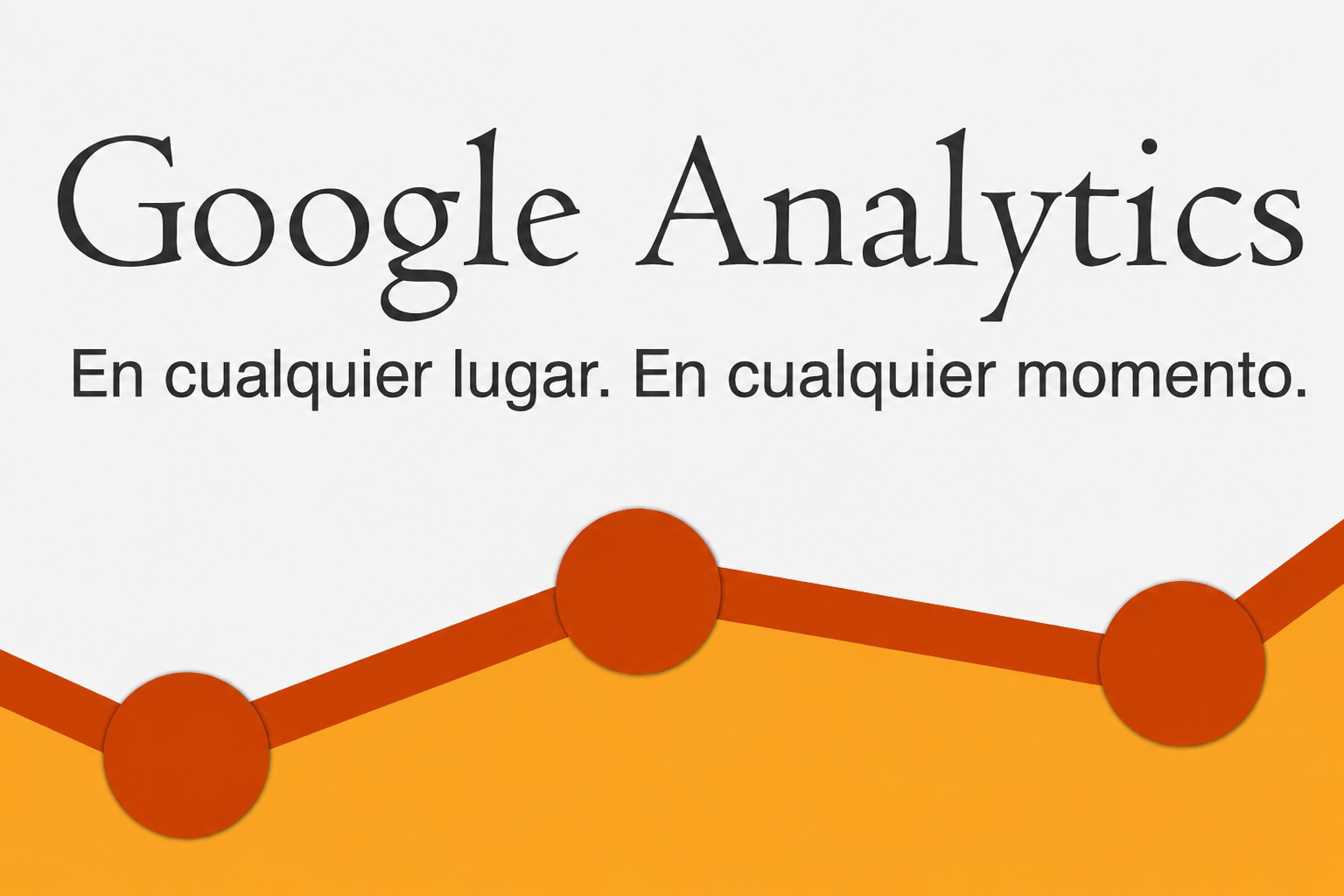 Una imagen de Google Analytics con el lema “En cualquier lugar. En cualquier momento.”