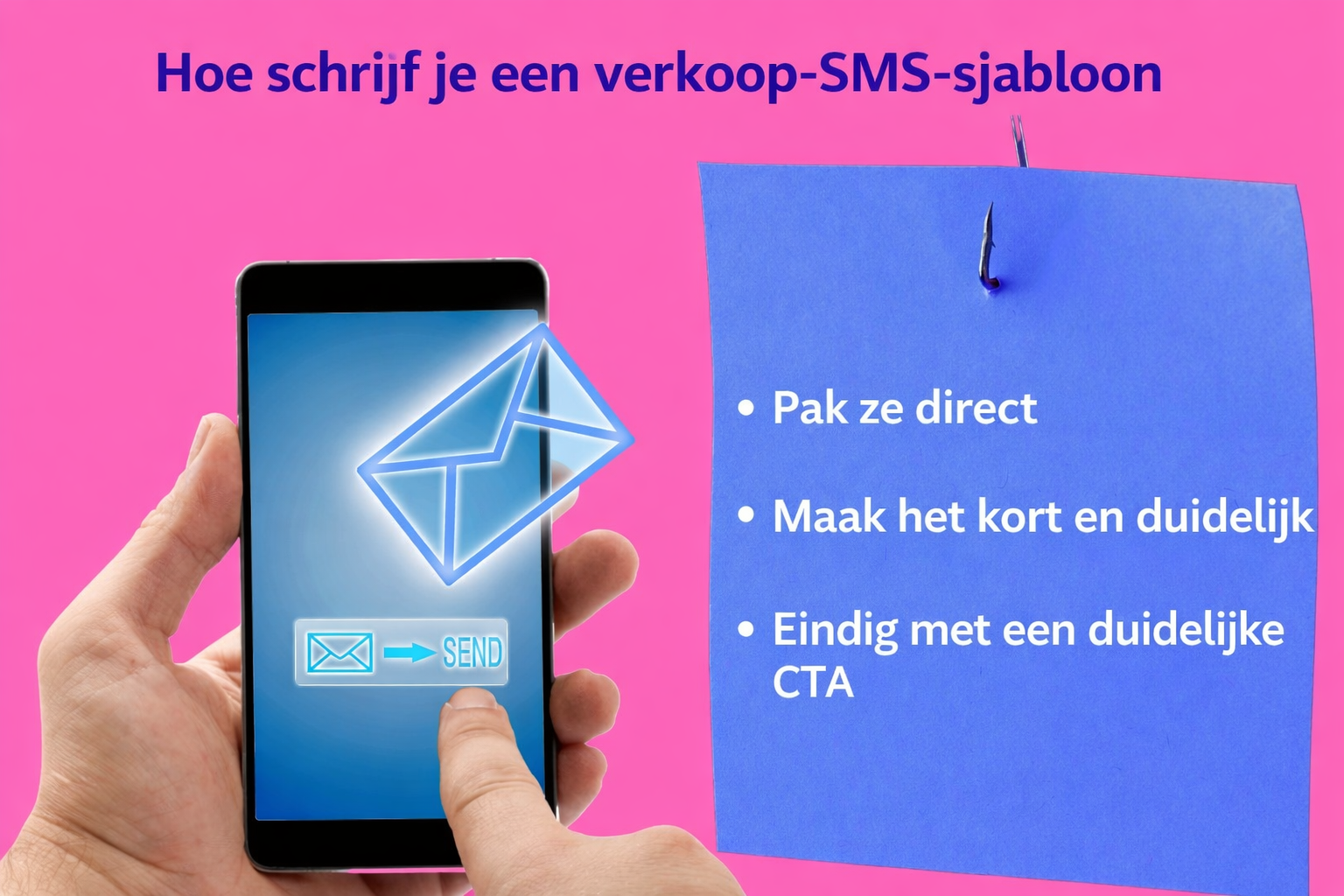 Stappen voor het schrijven van een sales SMS-sjabloon weergegeven op mobiel en notitieblok