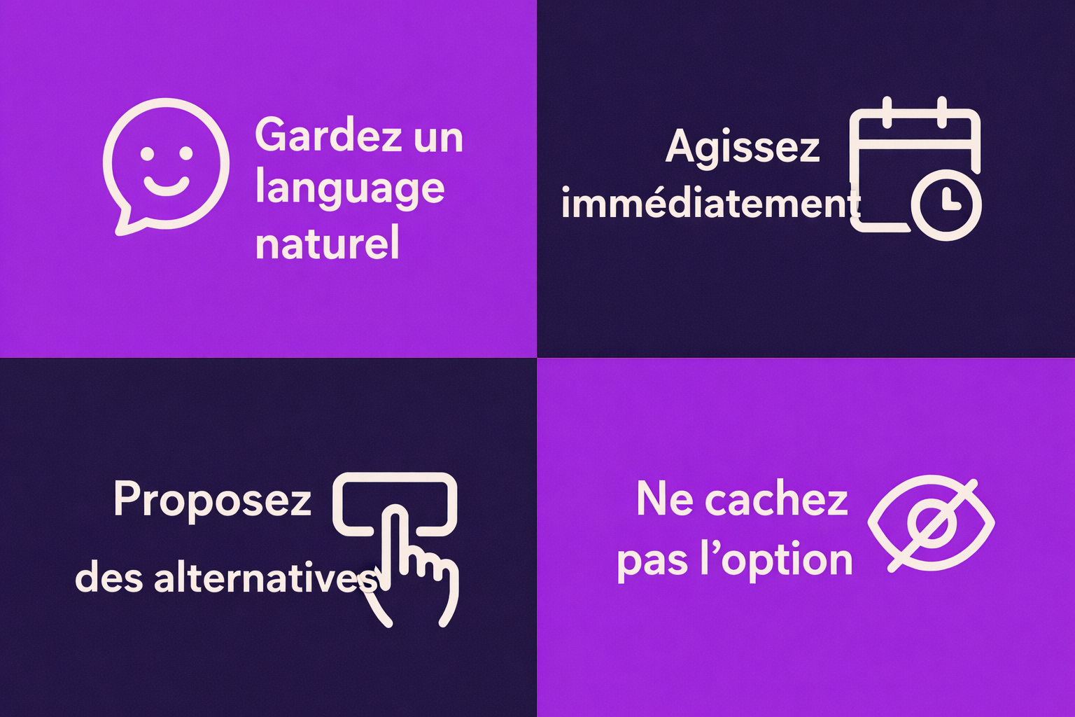 Un visuel illustrant 4 approches pour les messages de désabonnement qui maintiennent l'engagement des utilisateurs.