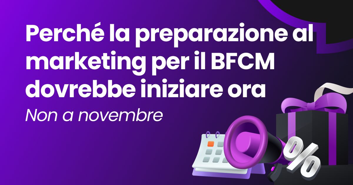 Grafico che spiega perché il marketing del BFCM dovrebbe iniziare presto, con icone di sconti, calendario e regali.