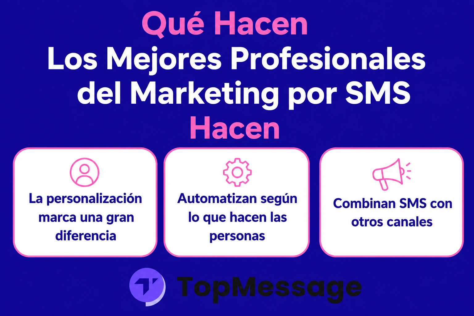 Imagen que muestra las mejores prácticas de marketing por SMS para pequeñas empresas, incluyendo personalización, automatización e integración de canales, por TopMessage.