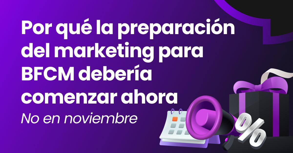 Gráfico que explica por qué el marketing de BFCM debe comenzar temprano, con íconos de descuentos, calendarios y regalos.