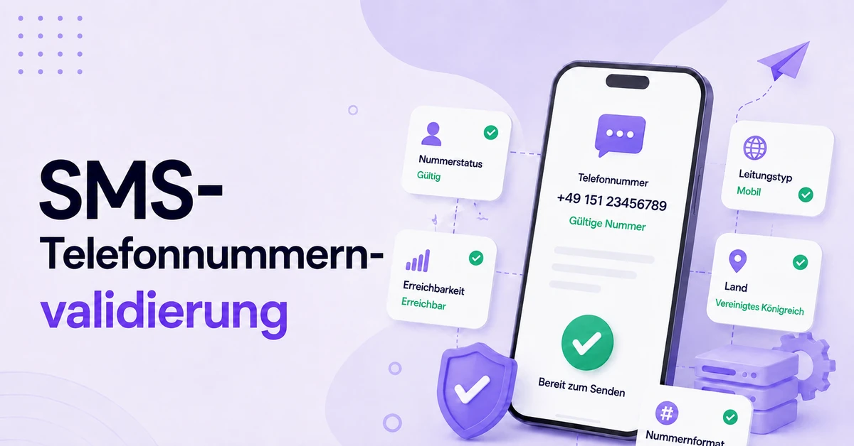 SMS-Telefonnummernvalidierung mit Anzeige von Nummernstatus, Erreichbarkeit, Mobilfunkanschlusstyp, Land und gültiger Telefonnummer, bereit für SMS