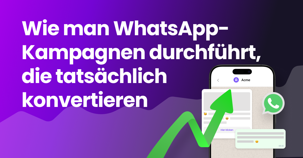  Elemente eines wachsenden Diagramms, Megaphon und WhatsApp-Symbol unter dem Titel „So führen Sie WhatsApp-Kampagnen durch, die tatsächlich konvertieren“