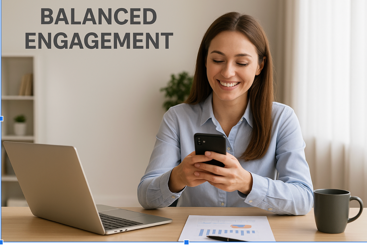 Satisfied customer reading messages on the phone while smiling