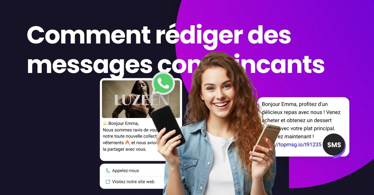 Une fille tenant deux téléphones portables, souriante parce qu'elle a reçu deux messages marketing brillants en même temps