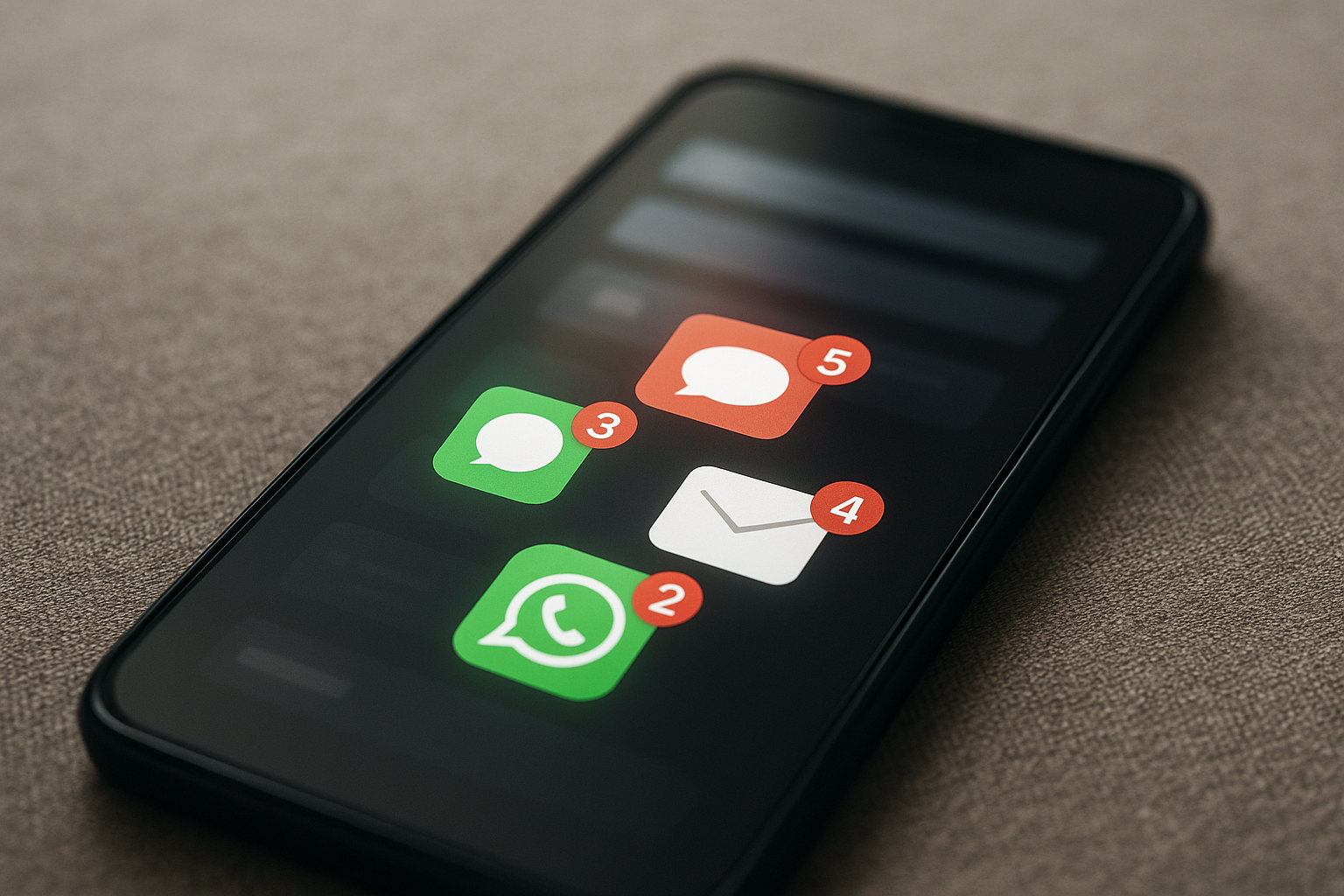 Immagine dello schermo di uno smartphone, ingombro di messaggi e notifiche